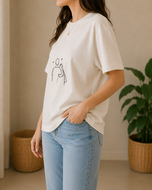 Couple Line Art Oversized Tee - Side View