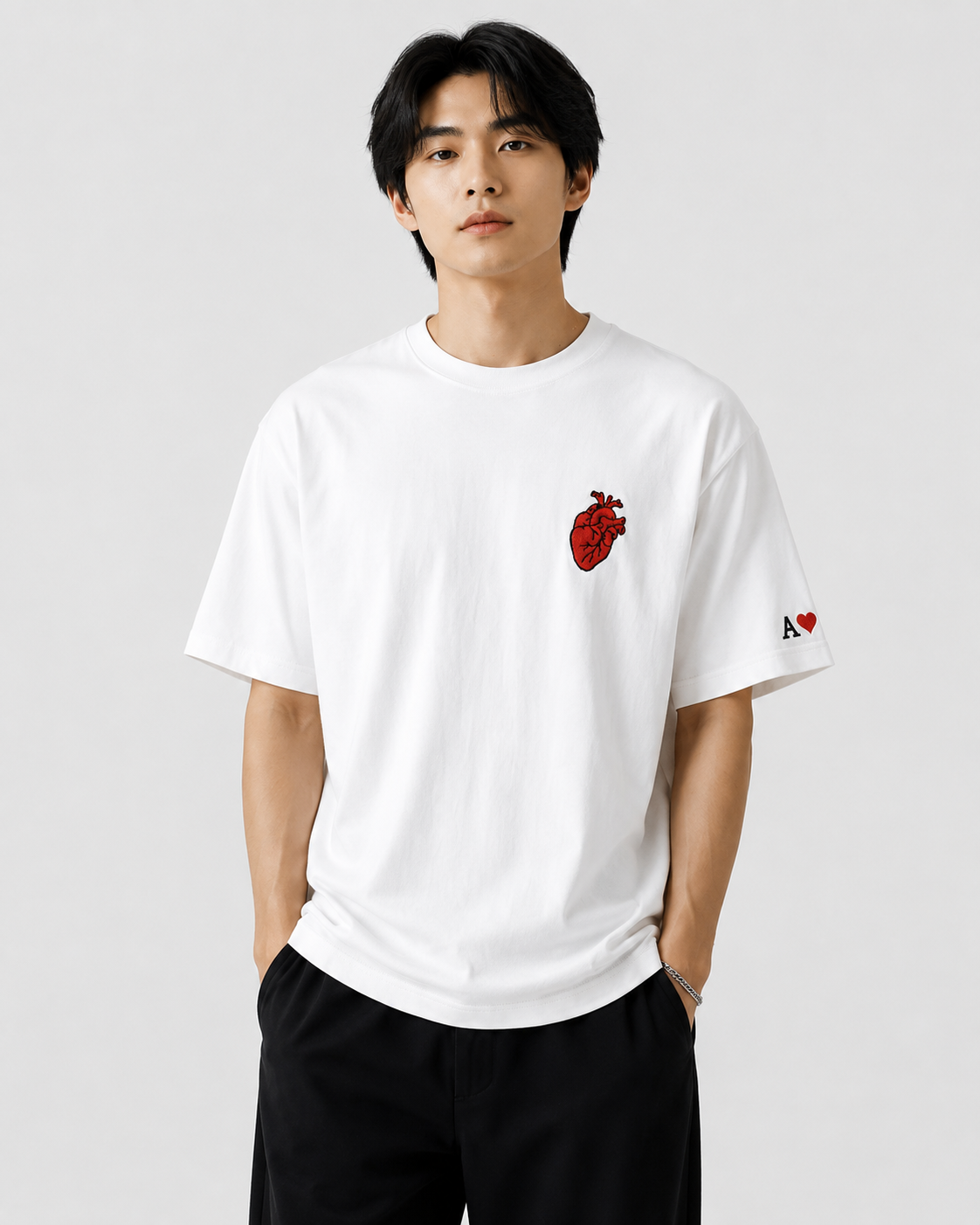 Anatomical Heart Embroidery Oversized Tee - Model Front