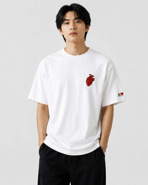 Anatomical Heart Embroidery Oversized Tee - Model Front