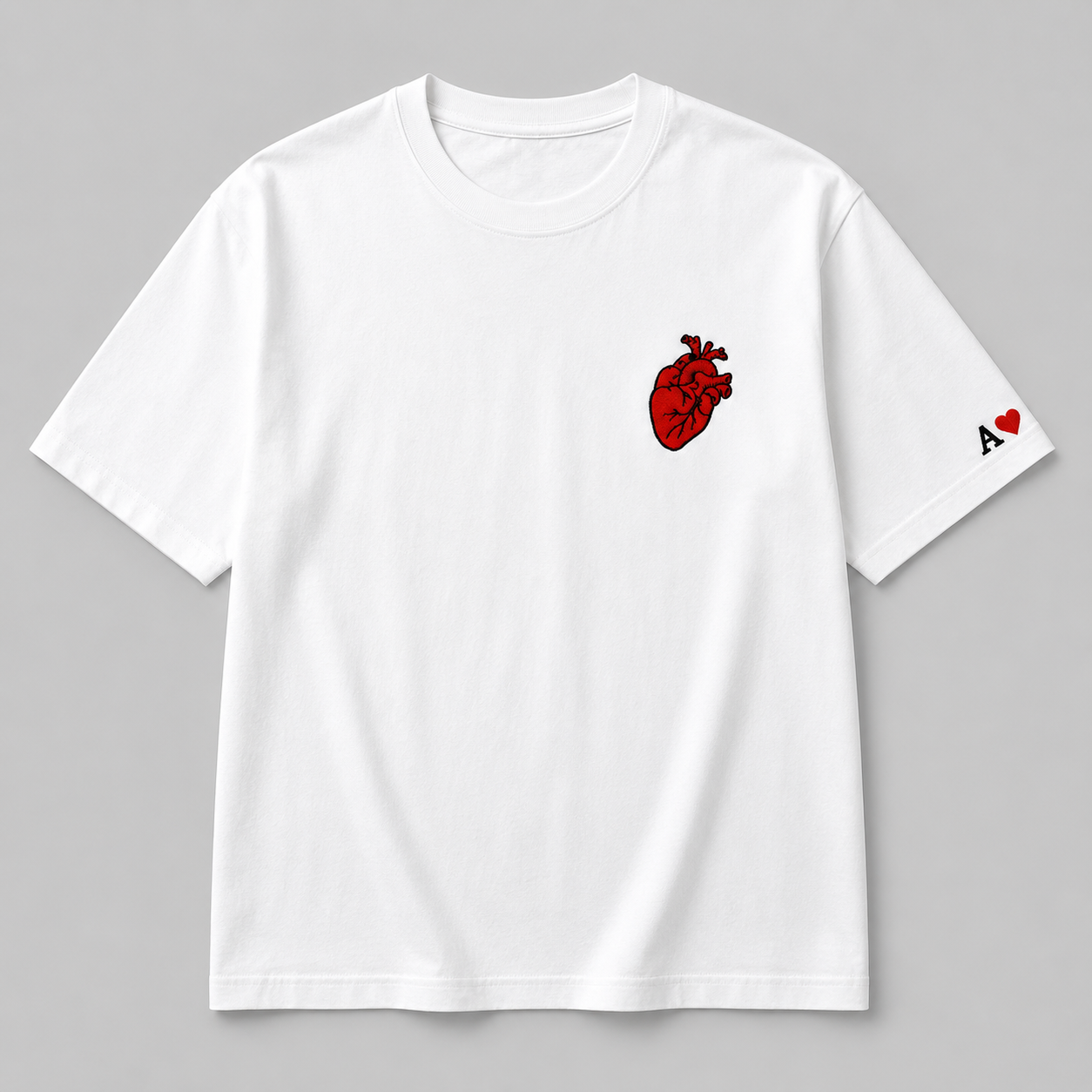 Anatomical Heart Embroidery Oversized Tee - Front Flat