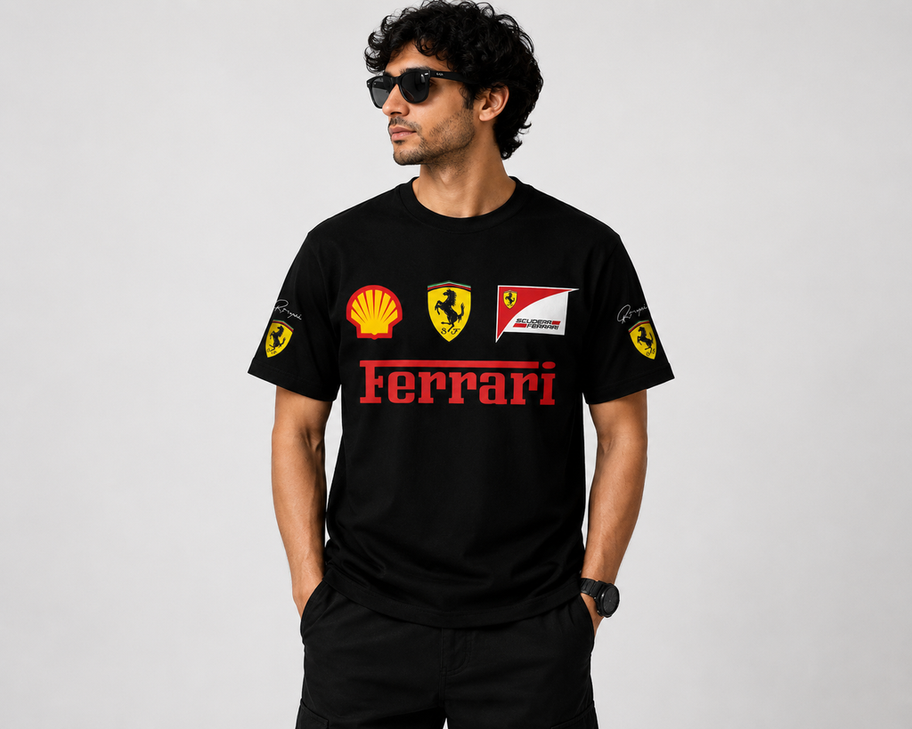 Scuderia Ferrari F1 Black Oversized Tee - Model Front
