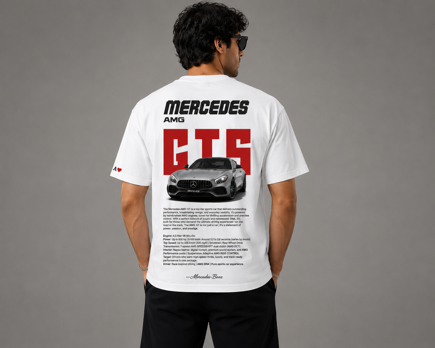 Mercedes-AMG GT5 White Back Print Oversized Tee - Model Back