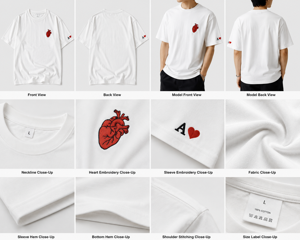 Anatomical Heart Embroidery Oversized Tee - Detail Mockup