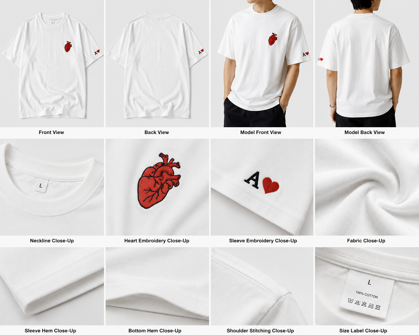 Anatomical Heart Embroidery Oversized Tee - Detail Mockup