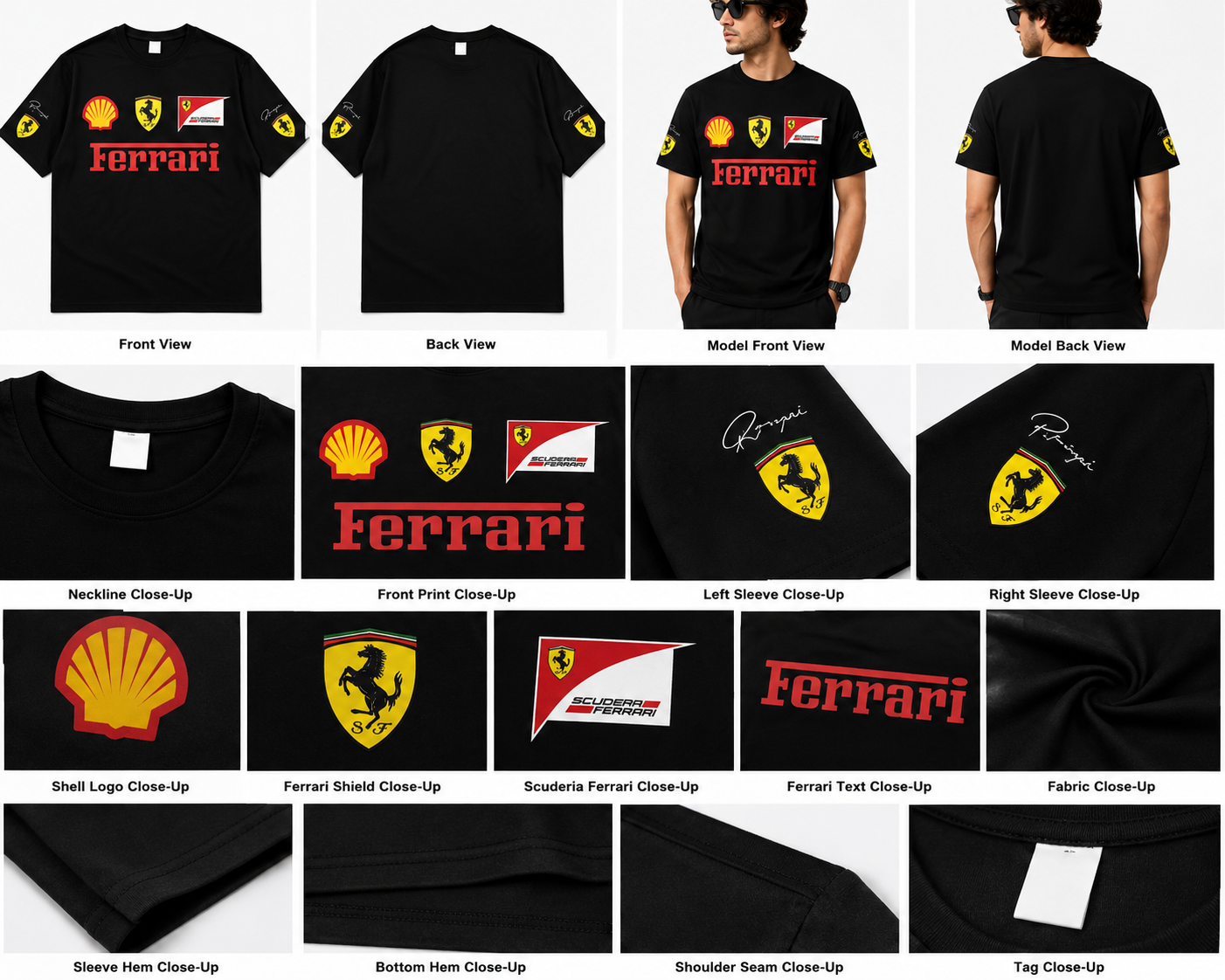 Scuderia Ferrari F1 Black Oversized Tee - Detail Mockup